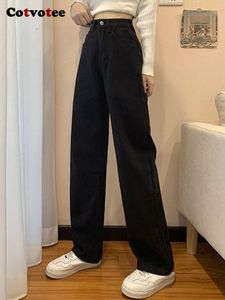 Jeans pour femmes Cotvotee taille haute pour femmes vêtements bleu noir jambe droite pantalon en denim pantalon maman jean baggy pleine longueur 221128