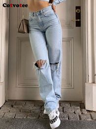 Damenjeans Cotvotee zerrissene Jeans für Damen, modische Loch-Jeans mit hoher Taille, Vintage-Streetwear, lockere Y2K-Hosen, Ganzkörper-Jeans für Damen, 230427