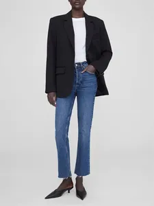 Jeans para mujeres Flequillo de cintura alta 2 colores Damas de otoño que viajan versátiles de mezclilla de algodón recto