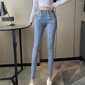 Jeans pour femmes Pantalon court taille haute S Crayon Denim Pantalon Femme Bleu Court Slim Fit avec décorations et Capris Skinny pour les femmes