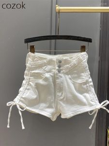 Jeans pour femmes croix High Taist Belly Contracting Denim Shorts Femme Summer Lace-Up Girl A- Line Slim-Fit Pantal