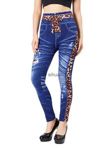 Jeans para mujer CUHAKCI Cintura alta Falso Leopardo Estampado de arco Azul Jagger Elástico Slim Fit Lápiz Pantalones Artificial Denim Sexy Mujeres Ejercicio Yoga LegsL2403