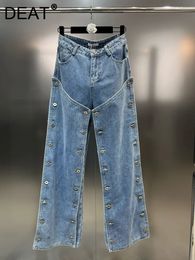 Damesjeans DEAT herfst streetwear multi-knop dubbel patchwork ontwerp jeans hoge taille zakken rechte denim broek 11XX5331 230927