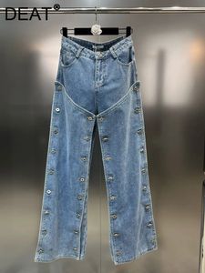 Jeans femme DEAT automne Streetwear multi bouton Double Patchwork Design Jean taille haute poches pantalon en Denim droit 11XX5331 230927