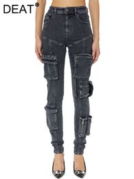 Jeans pour femmes DEAT Mode Femmes Haute Élastique Mince Bas De La Jambe Fermeture Éclair Peut Être Ouvert Pour Devenir Denim Pantalon Évasé Printemps 2023 17A3777H 230324