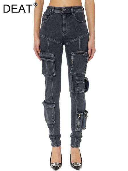 Jeans pour femmes DEAT Mode Femmes Haute Élastique Mince Bas De La Jambe Fermeture Éclair Peut Être Ouvert Pour Devenir Denim Pantalon Évasé Printemps 2023 17A3777H 230422