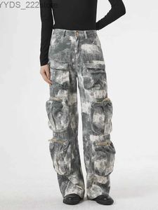 Damesjeans Deat mode dames camo jeans hoge taille multi -pocky losse pittige straatjeans laadbroek lente 2024 NIEUW 1733603H YQ240423