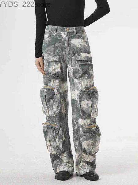 Jeans féminins Deat Fashion Womens Camo Jeans High Waist Multi Pocket Loose Spicy Street Jeans Pantalons Cargo Spring 2024 Nouveau 1733603H YQ240423