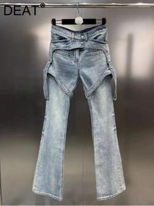 Jeans pour femmes DEAT Patchwork Leggings Design pour femmes taille haute simple boutonnage large jambe Denim pantalon 2024 automne femme 11XX4976