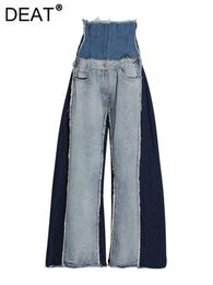 Damesjeans DEAT Zomer Mode Dameskleding Hoge taille Volledige lengte broek Vrouwelijke denim Patchwork Jeans Lang WW63205L 231130