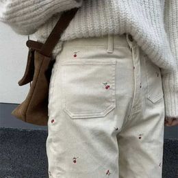 Jeans para mujer Deeptown Y2k Pantalones de pana retro Bordado para mujer Moda coreana Pantalones Harajuku Estética Ocio japonés Primavera 2024 Nuevo J240217
