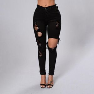 Jeans pour femmes Denim pour femmes taille haute maigre stretch déchiré Bulifting avant effiloché cheville pantalon détruit