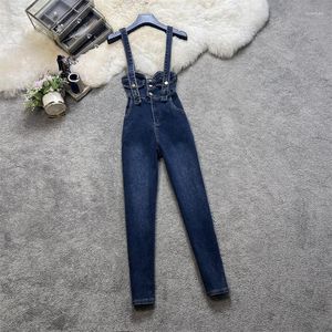 Jeans femme salopette en jean robe d'été combinaison femme petit pantalon droit ample à neuf points