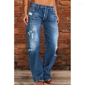 Pantalons de jeans de jeans pour femmes capris 2024 femmes Ripped Vintage Middle Wide Lam Long Long Work Summer Bleu