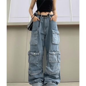 Women s Jeans Denim Pants Multi Pocket Relaxed Fit Female Streetwear Oversized Cargo Trousers Baggy Vertical Tube Woman 230823