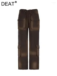 Pantalon de denim en jean pour femmes patchwork blg plusieurs poches à crampons à basse taille lavée brun cargo 2024 mode d'hiver
