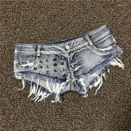 Vrouwen Jeans Denim Shorts Gerafeld Rand Gewassen Oude Kleur Gebroken Klinknagel Hipster Broek Meisje Sexy Nachtclubs Dunner Vrouwen P