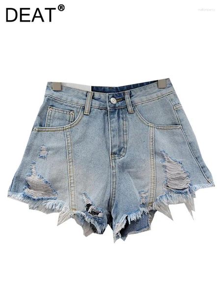 Short en jean pour femme, taille haute, bord bavure, pompon, trous cassés, lavage déchiré, Mini court, mode été 2024, 29L7085