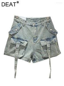 Jeans pour femmes shorts denim hauts hauts à lacets conceptions patchworks poches larges de jambe courte 2024 mode d'été 29l7090