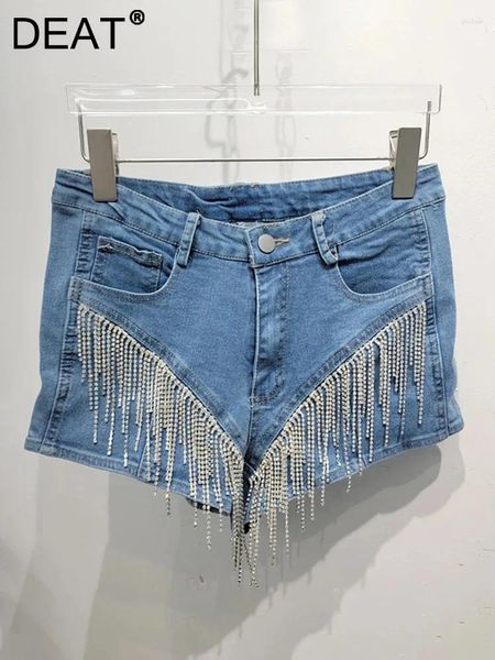 Pantalones cortos de mezclilla de jeans para mujeres Cadenas de diamantes de cintura baja de borla Patchwork Pantalones cortos Slim Pants 2024 Spring Fashion 29L7256