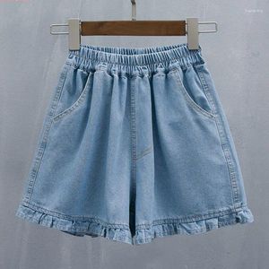 Jeans de femmes shorts denim minces hautes taille larges larges basculées occasionnelles bleues baggy