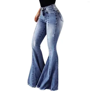 Dames jeans denim broek vrouwen rekken hoge taille rafelen flare meisje broek flarden casual vrouw met