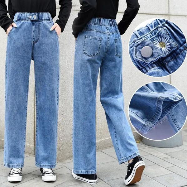 Jeans femme Denim jambe large femme taille élastique Junior lycée fille étudiant 2023 pantalon décontracté droit