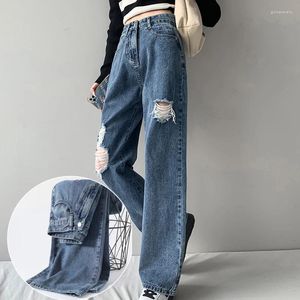 Damesjeans Denim Dames Gat High Street Rechte losse wijde pijpen Gescheurde hiphop geruïneerde modebroek