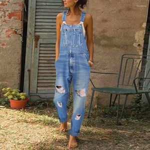 Jeans de mujer Ropa de trabajo de mezclilla Primavera/Verano 2023 Mono recto suelto azul rasgado Pantalones de mamá Baberos Tirantes