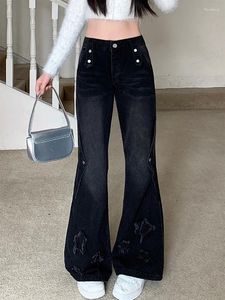 Jeans pour femmes Design Bell Bottoms Gyaru Streetwear Gothique Kpop Mode Taille haute évasée Casual Pantalon droit E-girl American Retro