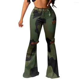 Jeans pour femmes Design Fashion Plus taille Femmes Camouflage Hole Skinny Jean haute taille en denim Bell Bottom Disted Ripped Flare Pantal