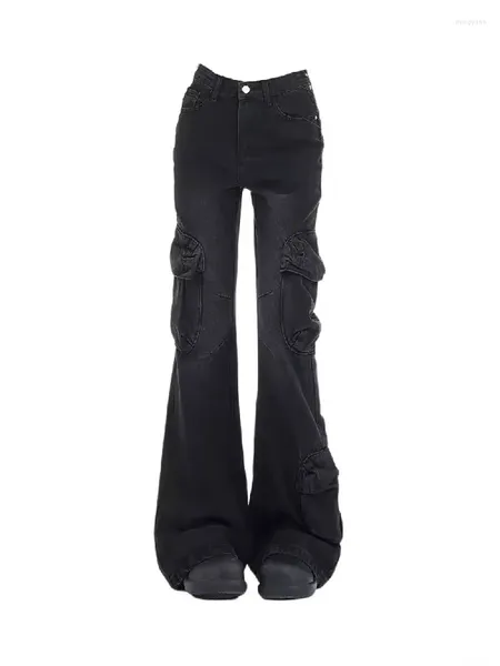 Design de jeans pour femmes gyaru flare haute taille slim confortable fond de cloche de mode féminine pantalon américain rétro gothique clubwear