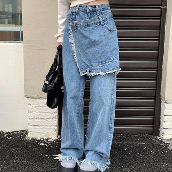 Diseño de jeans para mujeres inspiró pantalones de mezclilla inspirados para mujeres que se ajustan y se adelgazan.2024 High Street Pierna recta de ancho