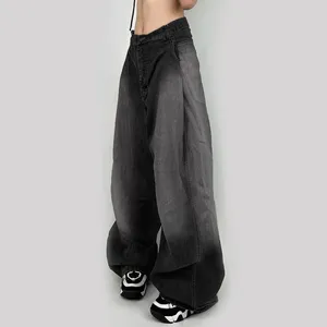 Jeans pour femmes Design Sense, ceinture plissée, ample, couleur changeante progressivement, pantalon à jambes larges, amincissant, Long