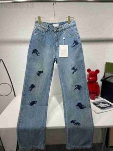 Jeans pour femmes Designer 2023 Design Street Wear Bleu Broderie Denim Pantalon Femmes Taille Haute Lâche BV8D