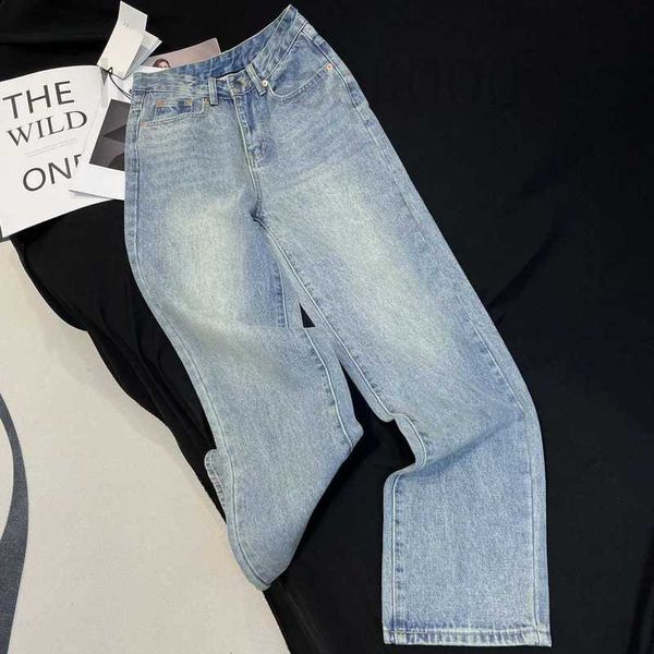 Diseñador de jeans para mujer 23 Primavera / Verano Nuevo High Ding Academy Style Casual Versátil Simple Fashion Pocket Love Washed Denim Pants D0XP