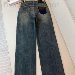 Diseñador de jeans para mujer Otoño e invierno Nuevo Miu Nanyou High Ding Yuan Qi Dulce Viento fresco Elástico Temperamento suave Contraste delgado Color Pierna ancha CMK4
