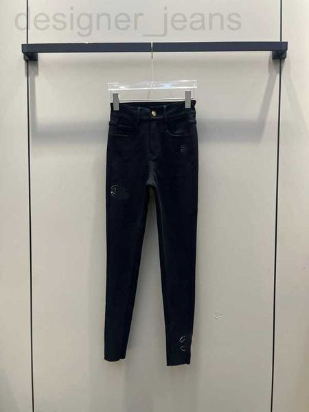 Jeans pour femmes Designer Automne et hiver Nouveau CH Édition coréenne Simple Pur Coton Élastique Slim Fit Plus Polaire Petits pieds Denim Pantalon noir 0QHU