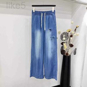 Dames jeans designer merk vroege voorjaar nieuwe pra literaire stijl losse en afslanke pure katoenen drawstring gradiënt 7mrr