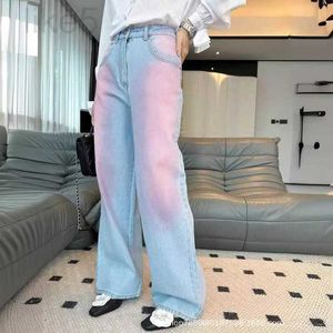 Dames jeans designer merk Shenzhen Nanyou 24 vroege voorjaar nieuwe roze gradiënt hoge taille rechte been wijd voor vrouwen w0k9