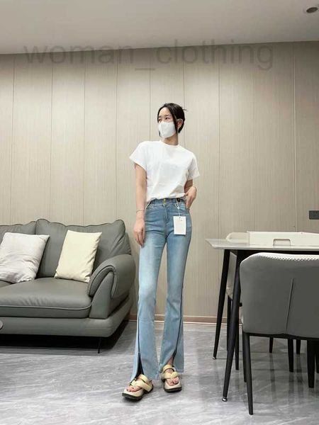 Jeans pour femmes Designer Denim Micro Pantalon fendu jambe évasée 23 été nouveau taille haute minceur bleu clair pantalon INS femme P6IV