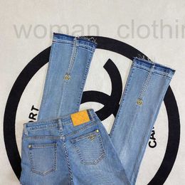 Damesjeans Designer Double C borduursel met negen punten micro La jeans voor dames in de zomer dunne slanke potloodbroek ROVQ