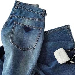 Damesjeans Designermode Luxe jeans van topkwaliteit met driehoekig label Jean Pant Broek met rechte pijpen Klassieke broek met achterzak Emale-broek Multi-size Lente Herfst
