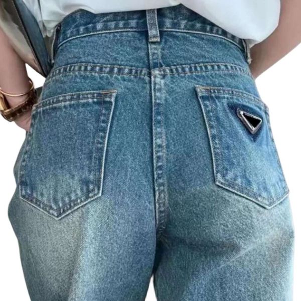 Jeans para mujer Diseñador Moda Lujo Calidad superior Mujeres Nuevos pantalones vaqueros con letras Budge Estilo para dama Pantalón de mezclilla delgado Largo recto azul Vintage Jean Clásico