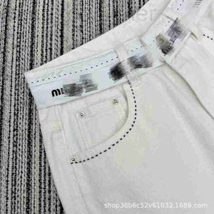 Dames jeans ontwerper high -end Europese goederen 24 nieuwe hoge taille brieftailleband met contrasterende kleurlijn ontwerp denim rechte been broek pzv5