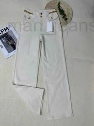 Jeans Femme Designer Jean blanc haut de gamme à jambe large pour femme, coupe ample et amincissante. Nouveau pantalon de vadrouille taille haute à jambes larges pour l'automne et l'hiver