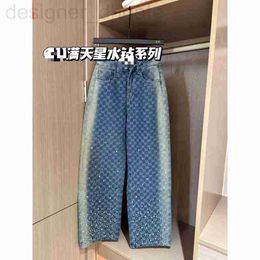 Designer de jeans pour femmes de haute qualité coréen complet imprimé complet diamant lourd artisanat à taille haute le denim large pour la jambe de jambe pour les femmes high hq33
