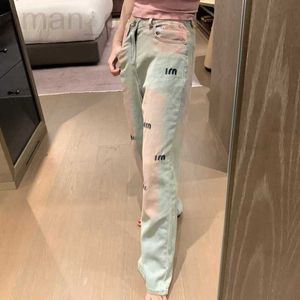 Damesjeansontwerper Miu Kleurblokkering Geborduurde letter jeans voor dames lente/zomer nieuw hoog taille losse en afslanke rechte been brede lange broek in