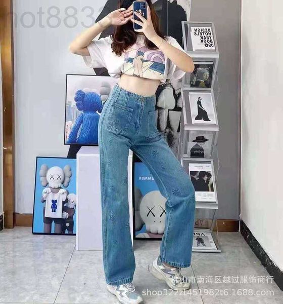 Designer de jeans pour femmes New Camellia 3d Impression en relief Tube droit Liu Wen Même style High Edition U96M