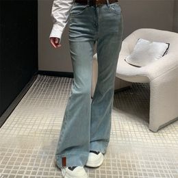 Dames jeans designer broek lente en zomer klassieke eenvoudige hoog getailleerde slanke dunne wijd uitlopende broek aangepaste logo patroon riem